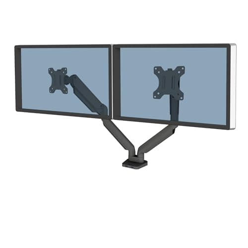 Image of Fellowes Dual Monitor Arm - Platinum Series Mount for Two 8KG 32 inch Screens - Ergonomic Adjustable Desk Mount - Tilt 45° Swivel 360° Rotation 360°, VESA 75 x 75/100 x 100 - Black