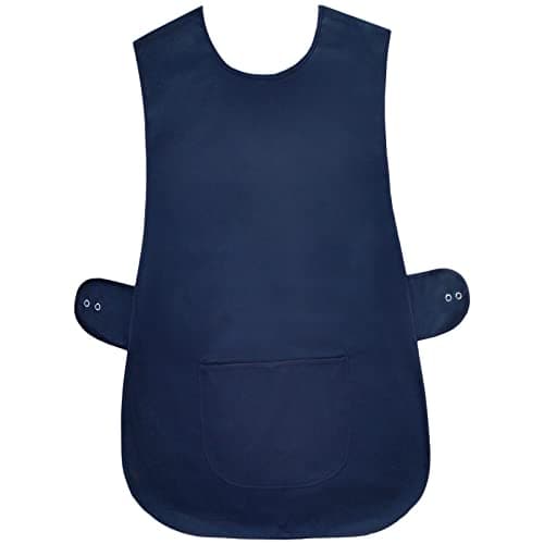 Image of Cotton Works, Professional Tabard Apron Kitchen Catering Work Uniform with Centre Pocket Side Adjustable Button Fastening Poly Cotton Twill Fabric Machine Washable for Chef Home Navy OS