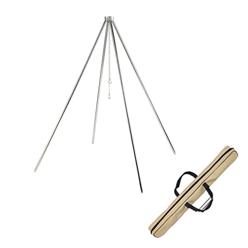 Image of CAMPINGMOON Portable Camping Campfire Tripod Heavy Duty 304 Stainless Steel for BBQ Grill Dutch Oven with Four Legs MT-130