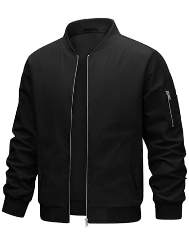 Image of Xnova Bomber Jackets for Men Summer Lightweight Water Resistant Full Zip Up Varsity Jacket Smart Casual Windbreaker Coats Cargo Tactical Sports Outwear with Pockets, Black, L