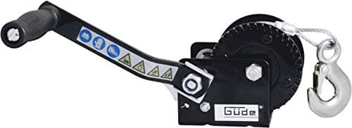 Image of Güde Winch 360 kg 10 m (Max Pull Force 360 kg, 10 m Steel Cable, for Horizontal Pulling of Loads, Load Hook with Drop Opening, Locking Lever, Hand Crank with Soft Handle)