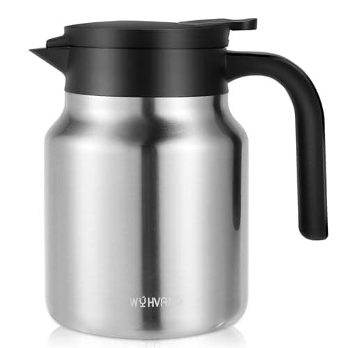 Image of WYHVAND 1L Thermal Coffee Jug, Double Walled Stainless Steel Vacuum Insulated Coffee Carafe/Flask, Leakproof Lid, for Tea & Hot/Cold Drinks, Silver