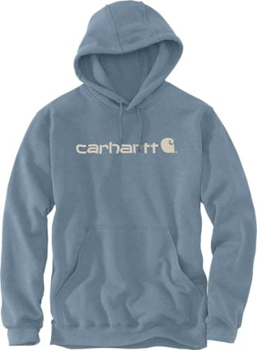 Image of Carhartt Men's Loose Fit Midweight Logo Graphic Sweatshirt Hooded, Blue, XL