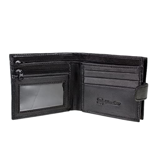 Image of AR BRAND EST. 2021 Mens Wallet, Genuine Leather RFID Blocking Credit Card Wallet with Zip Coin Pocket, Bank Note Compartment and Id Card Holder Pouch. (Black)