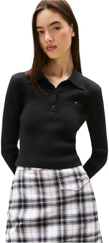 Image of Tommy Jeans Women’s Essential Cropped Polo Jumper, Black (Black), L