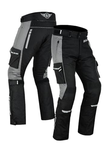 Image of Buchii Ballistic Motorbike Trousers Mens Motorcycle Trousers Windproof Textile Biker Pants Armoured Cordura Protective Waterproof Black Grey