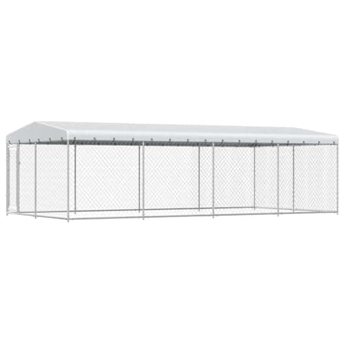 Image of vidaXL Large Outdoor Dog Kennel with UV Protected Roof - Sturdy Galvanised Steel Construction, Lockable Latch System, Silver