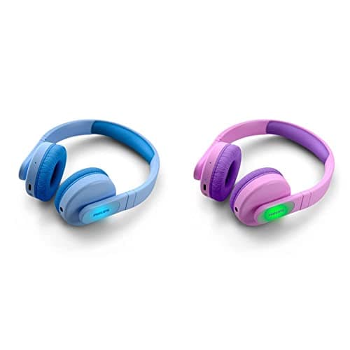 Image of Philips Kids Wireless On-Ear Headphones, Volume Limited Wireless Bluetooth Kids Headphones, Children Wireless Headphones, 28 Hours Play Time, Colourful Design & Lightweight, Pink & Purple with Lights