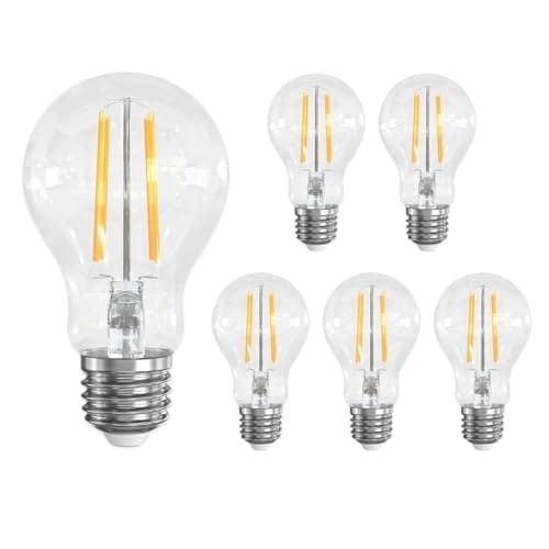 Image of LUTW E27 Vintage Light Bulbs, 6W E27 Edison Screw Bulb Warm White 2700K, 60W Equivalent, LED Bulb Non-dimmable, A60 Vintage Clear Glass Globe Energy Saving Light Bulbs, 690LM, Pack of 6