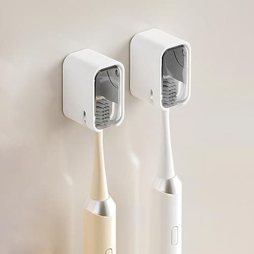 Image of Wall Mounted Toothbrush Holders for Bathroom,Strong Self Adhesive Tooth Brush Holder with Cover, Toothbrush Heads Organizer for Family, 2 Pcs