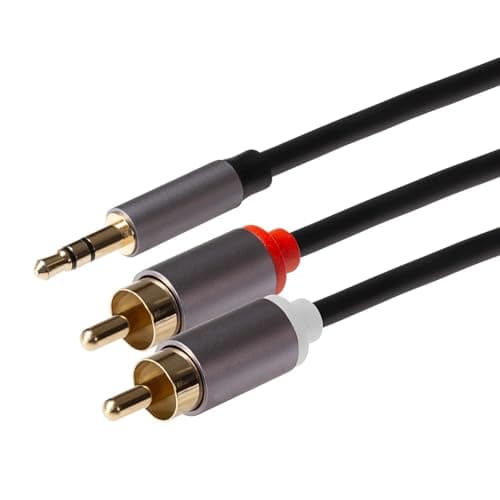 Image of Maplin 3.5mm Aux Stereo 3 Pole TRS Jack Plug to Twin RCA Phono Cable 3m