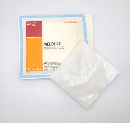 Image of MELOLIN Sterile Non-Adherent Dressings - Qty 10, Individual Packs, Available in S, M/L, & XL, Ideal for Wound Care, Non-Stick Gauze (M/L Wound, 10cm x 10cm)