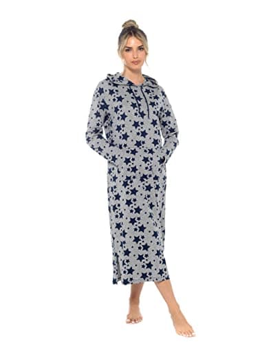 Image of INSIGNIA Ladies Jersey Hooded Lounger Nightdress Nightie Long Sleeve (Grey, 8-10)