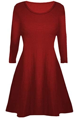 Image of Girls Plain Long Sleeves Flare Franki A Line Mini Skater Swing Dress Top Kid Colour: Wine - Size: 13-14 Years