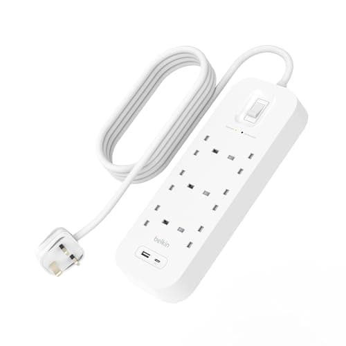 Image of Belkin 6-Outlet Surge Protector Power Strip, Wall-Mountable with 6 AC Outlets, 2M Power Cord, & Green Indicator Light - USB-C Port & USB-A Port w/USB-C PD Fast Charging - 650 Joules of Protection