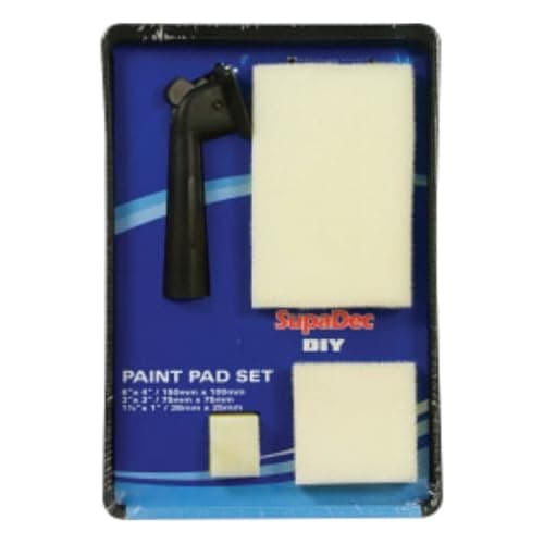 Image of SupaDec DIY Paint Pad Set – 5 Piece Painting Kit | Includes 6"x4" – 3"x3" & 1.5"x1" Pads – Click & Lock Handle – Sash Wand & Paint Tray | Ideal for Walls – Ceilings – Doors & Decorative Coatings