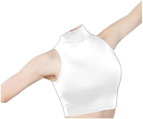Image of Prime fashions - Girls Polo Neck Sleeveless Crop Top – Shiny Nylon - High Neck (9-10 Years, White)