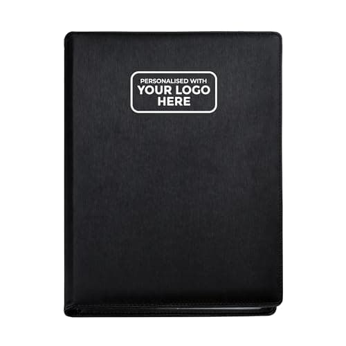 Image of Arpan Black A4 Personalised Logo Presentation Folder – 48 Pockets 96 Sides Professional Portfolio Document Display Book | Faux Leather Record of Achievement Folder for Conference or Work