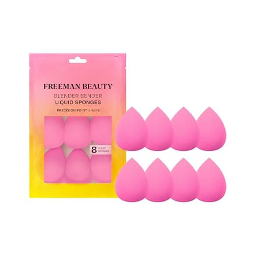 Image of Freeman Blender Bender Makeup Sponge Set, For Liquid & Cream Foundation, Precision Point Makeup Blending Sponges, Vegan, Cruelty-Free, & Latex-Free, Pink Sponge, 8 Count