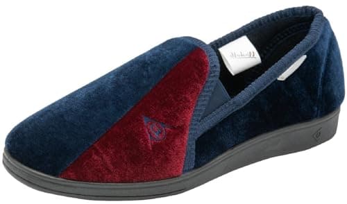Image of DUNLOP Mens Full Slippers Classic Velour Twin Gusset Comfort Sturdy Rubber Outsole Sole Washable House Shoes (Navy/Burgundy, 10, UK Footwear Size System, Adult, Men, Numeric, Medium, 10)