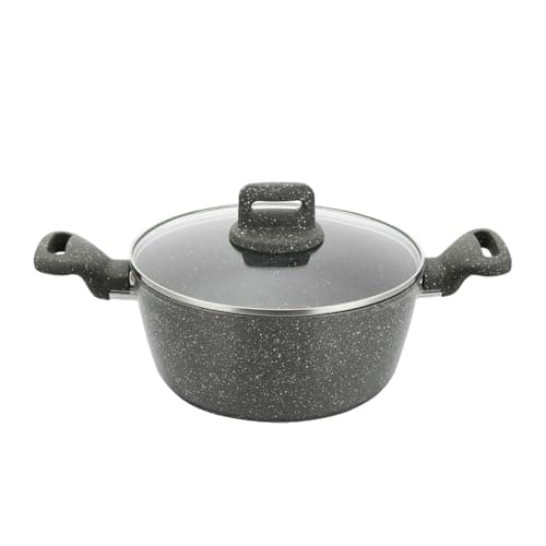 Image of Aluminum Nonstick 24cm Stock Pot Induction Multi Purpose Non Stick Cooking Pot for Cooking Soups Brew Boiling Stew Pot with Tempered Glass Lid Casserole Pot (Marbled Grey, 24cm Stockpot)