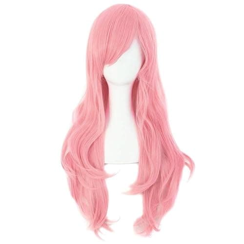 Image of ZXTGBQ Pink 28 Inch/70cm Long Natural Curly Hair Costume Wig for Cosplay Party, Fancy Dress, Daily Use for Women's