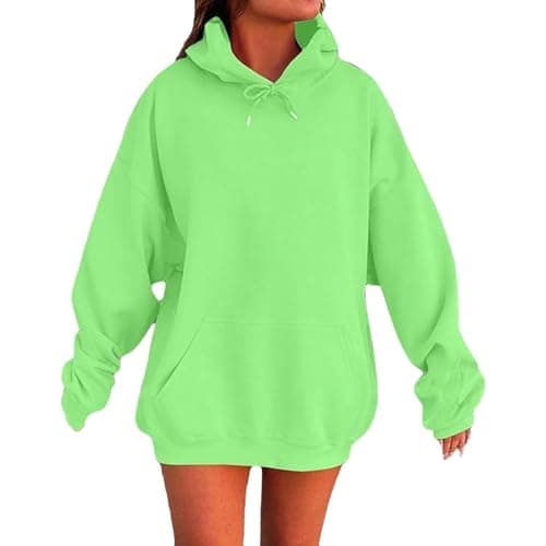 Image of Hoodie Womens Womens Hoodies Oversized Ladies Casual Pullover Tops Long Sleeve Solid Color Hoodie Autumn Winter Sweatshirts with Pockets Sweatshirts Uk Mint Green