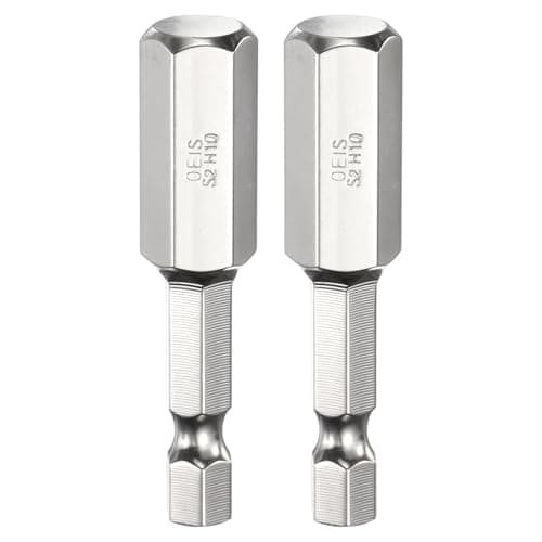 Image of sourcing map 2pcs H10 Hex Head Screwdriver Bit 10mm Metric Flat Tip 1/4" Hex Shank 50mm (2") Long Magnetic Hexagonal Screw Drill Bit Wrench Chrome Plated Power Driver Socket