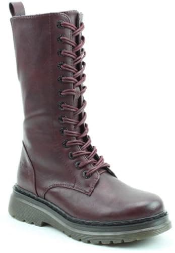Image of Heavenly Feet Avena 2 Womens Mid Calf Biker Boots Lace Up Memory Foam Fashion Autumn Winter Boot (Claret, UK Footwear Size System, Adult, Women, Numeric, Medium, 4)