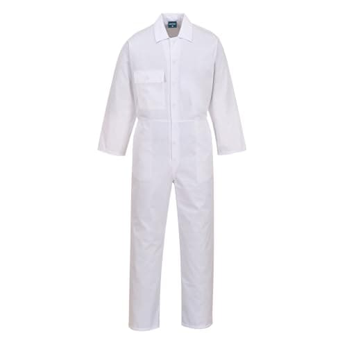 Image of Portwest 2802 Standard Coverall Mens Overalls Workwear Polycotton 245gsm Multi Pocket Concealed Stud Front 40 Plus UPF UV Protection Machine Washable Durable, White, XXXL