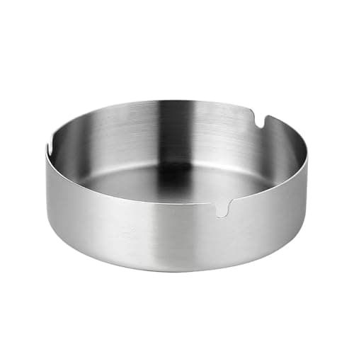 Image of Stainless Steel Brushed Ashtray, Medium Size 10cm×3cm, Stainless Steel Rust-Resistant Ashtray for Home Office Bar Outdoor