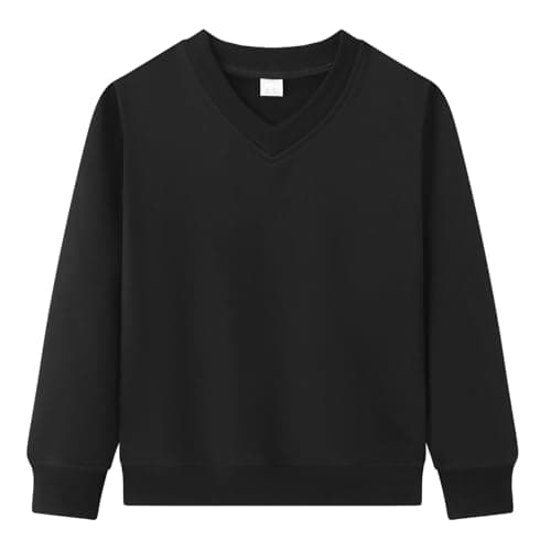 Image of WinZero Kids Fleece Sweatshirt Boys Girls Black V Neck School Jumper Top Children Pullover Long Sleeve Uniform Age 10-11 Years