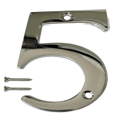 Image of Chrome Door Numbers Screw On 3 Inch Number 5 Door Number Elegant and Bold Door Numerals Suitable for All Door Types Including Wooden uPVC and Composite.