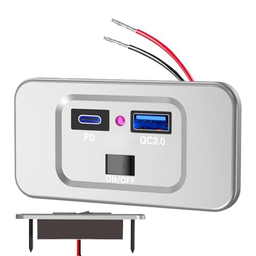 Image of RV USB Outlet - Flush Mount Socket Panel, QC 3.0 PD Fast Charge Output, 12V 24V Input Voltage + Overload Protection, Retardant ABS plastiic Body - For RV Marine Boat & Truck Dashboard