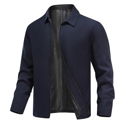 Image of Allthemen Mens Lightweight Casual Bomber Jacket Spring Windbreaker Sports Baseball Cargo Outwear Solid Color Navy Blue XXL