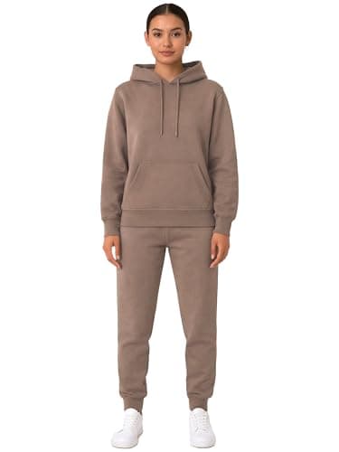 Image of BRAND KRUZE Womens Tracksuit Set Long Sleeve Pullover Hoodie and Casual Fit Joggers Set (UK, Alpha, L, Regular, Regular, Brown)