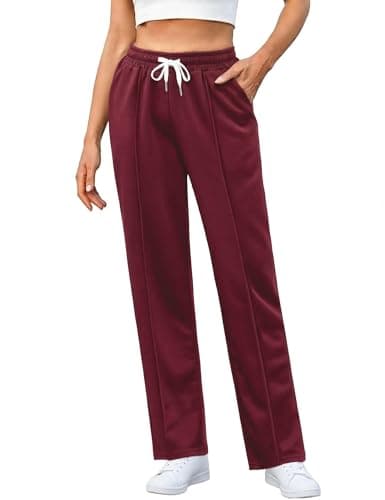 Image of Crewhpo Womens Joggers Straight Leg Sweatpants Tracksuit Bottoms Drawstring Jogging Bottoms Lounge Pants Sports Trousers with Pockets Red