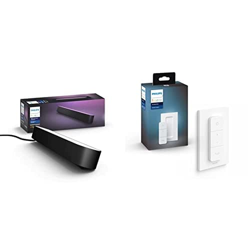 Image of Philips Hue Play White and Colour Ambiance Smart Light Bar Single Pack Base Unit, Black & Smart Wireless Dimmer Switch V2 (Installation-Free, Exclusive for Lights) for Indoor Home Lighting