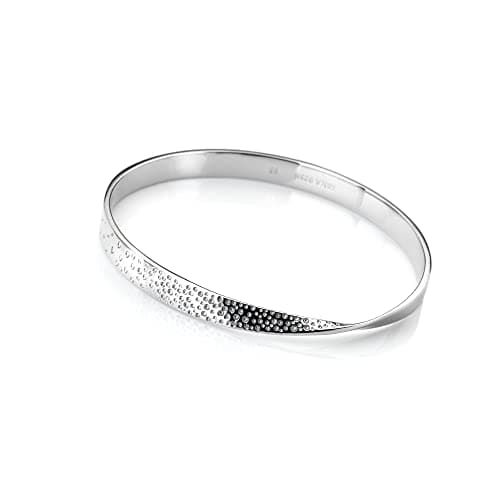 Image of Hot Diamonds Quest Twist Silver Bangle | 925 Sterling Silver Bangle with a Real Diamond | Textured Silver Cuff Bracelet - Luxury Gift for Her