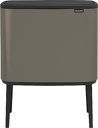 Image of Brabantia Bo Touch Bin - 11L + 23L Inner Buckets (Platinum) Waste/Recycling Kitchen Bin with Removable Compartments + Free Bin Bags