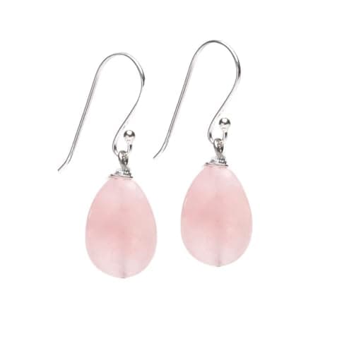 Image of TreasureBay Handmade Natural Gemstone Tear Drop Shape Sterling Silver Earrings - Gift Ideas for Women (Rose quartz)
