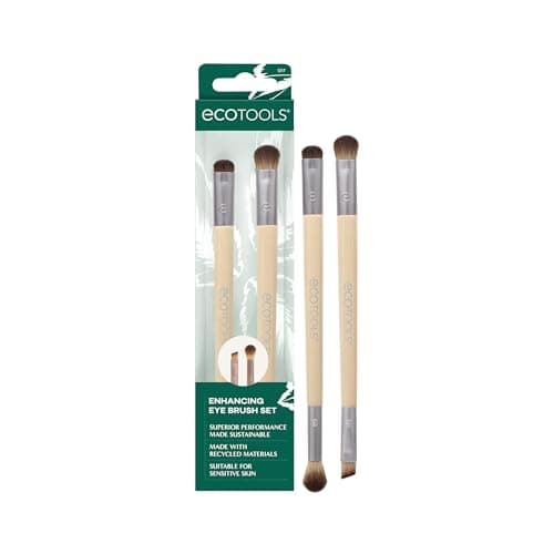 Image of EcoTools Enhancing Eye Brush Set, Makeup Brushes For Liquid, Cream & Powder Eyeshadow & Eye Liner Application, Dual-Sided & Eco-Friendly, Synthetic Bristles, Vegan, Cruelty-Free, 2 Piece Set