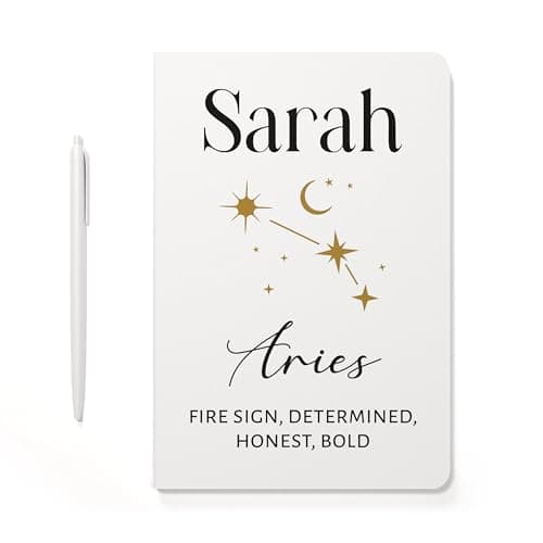 Image of Beecreative Personalised Aries Gifts For Women Girls - Star Sign Gifts - A5 Notebook And Pen - March Birthday - April Birthday - Zodiac Notebook Journal
