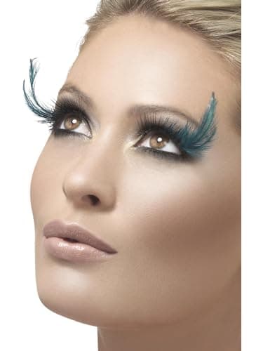 Image of Smiffys Eyelashes, Black & Green with Feather Plume, Contains Glue, Fever Eyelashes Fancy Dress, Fever Dress Up Cosmetics & Disguises. Halloween