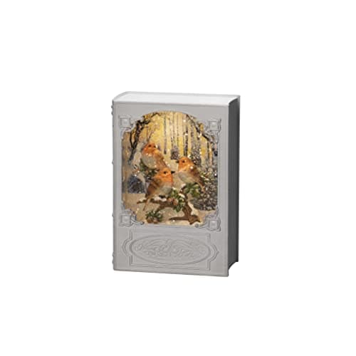 Image of Konstsmide LED Snow Globe Christmas Book with Robins/Water Filled/Christmas Decorations Indoor Battery Lights/Timer/Battery Operated: 3xAA 1.5V (excl.) or USB (Inc)