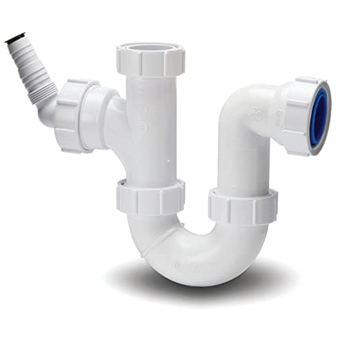 Image of PWM2 | Polypipe 40mm Washing Machine Half Trap with 75mm Seal and Adaptor in White