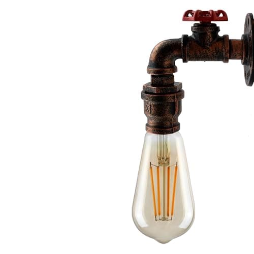 Image of LEDSone Steampunk Wall Light E27 – Industrial Pipe Sconce, Rustic Red Vintage Metal Wall Lamp for Bedroom, Living Room, Kitchen, Hallway, Bar, Café
