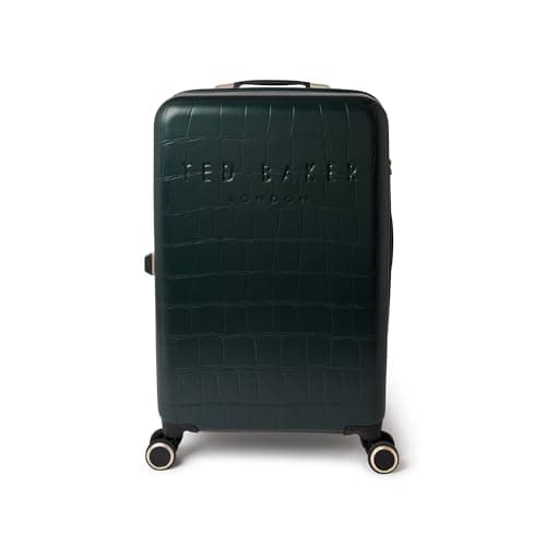 Image of Ted Baker Icon Case Medium Suitcase 68cm Forest Green Patent Croc Hard Shell 4-Wheel TSA Lock Designer Luggage Travel Bag 77L Lightweight ABS Organised Interior Stylish with Compartments
