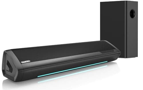 Image of Saiyin Sound Bar with Subwoofer for TV, 17-inch Soundbar, 2.1ch Surround Sound System with Adjustable Bass, Volume Indicator and Bluetooth/Optical/AUX Input for TV, PC, Projector