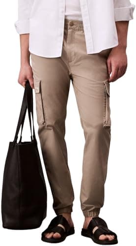 Image of Calvin Klein Men’s Skinny Fit Elastic Ripstop Cargo Trousers, Beige (Vintage Khaki), S
